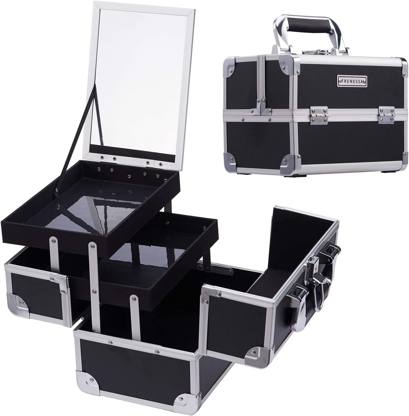 Professionelle schwarze Make-up-Tasche mit Spiegel
