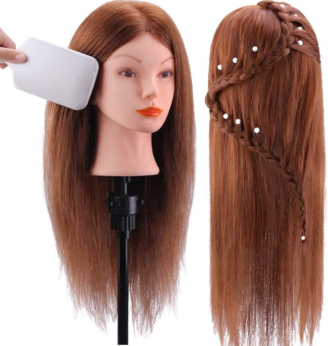 Mannequin Head 45cm 100% Human Hair + Stand + Accessories - 3
