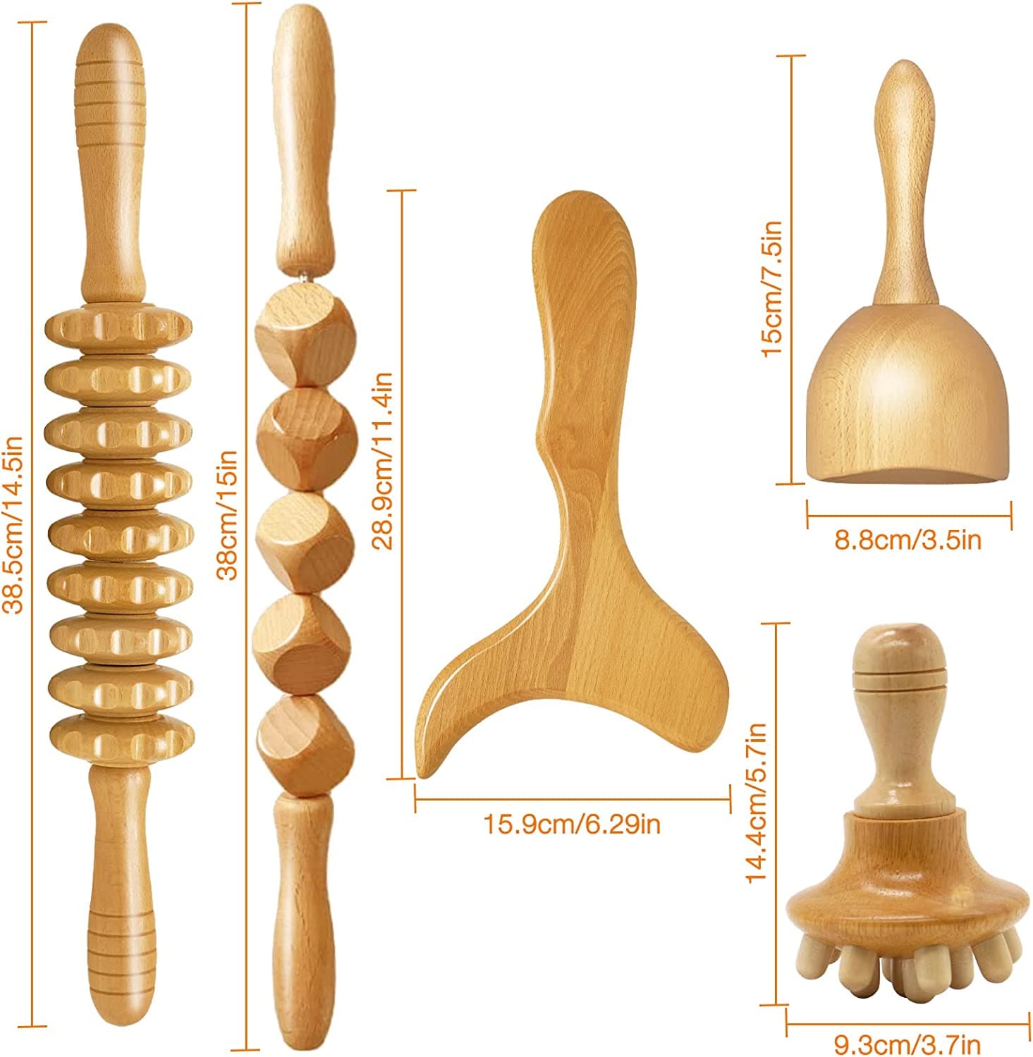 5-Piece Wood Therapy Kit for Lymphatic Drainage and Massage - 3