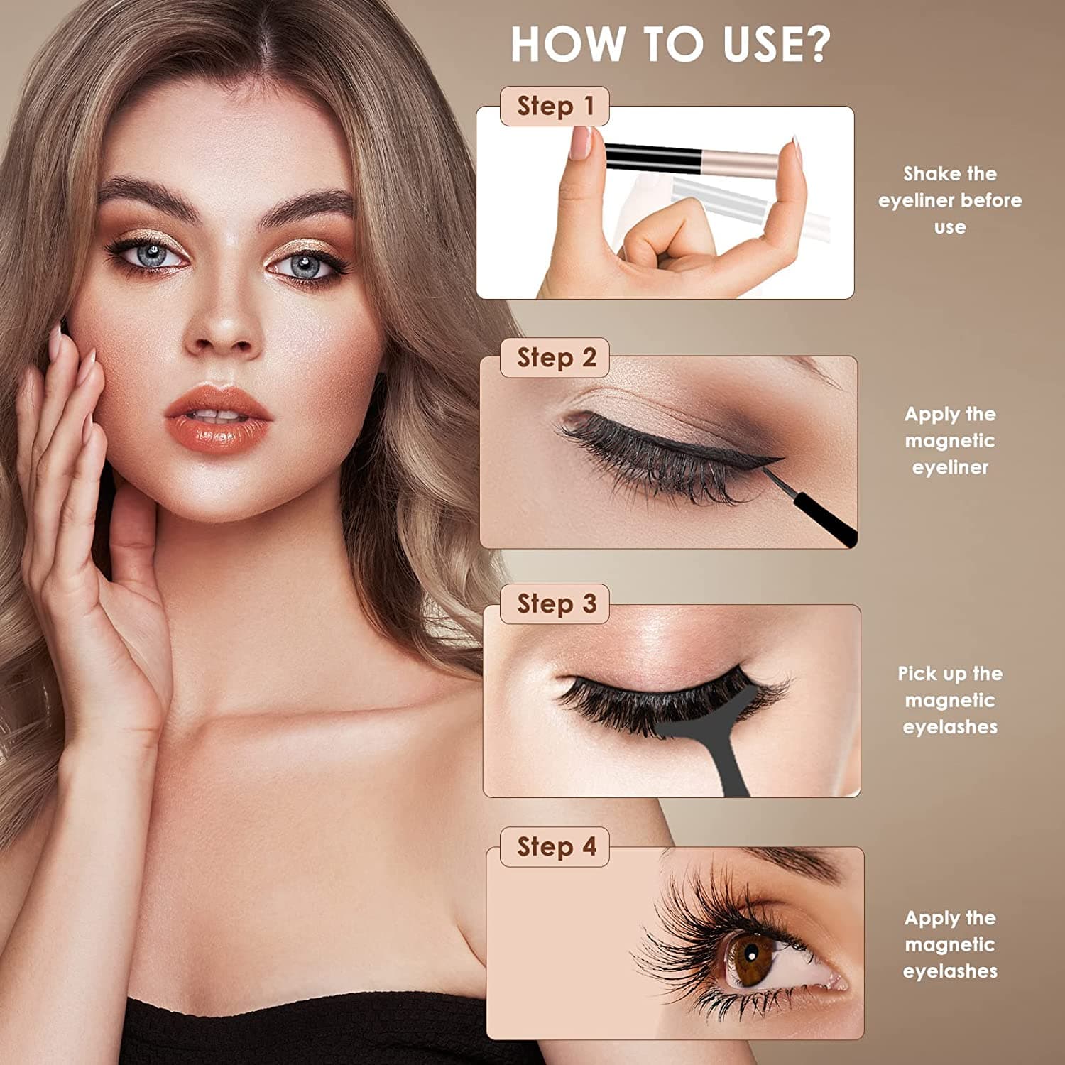Magnetische Wimpern mit natürlichem Aussehen, wiederverwendbar, ohne Kleber, 10 Paare - 3