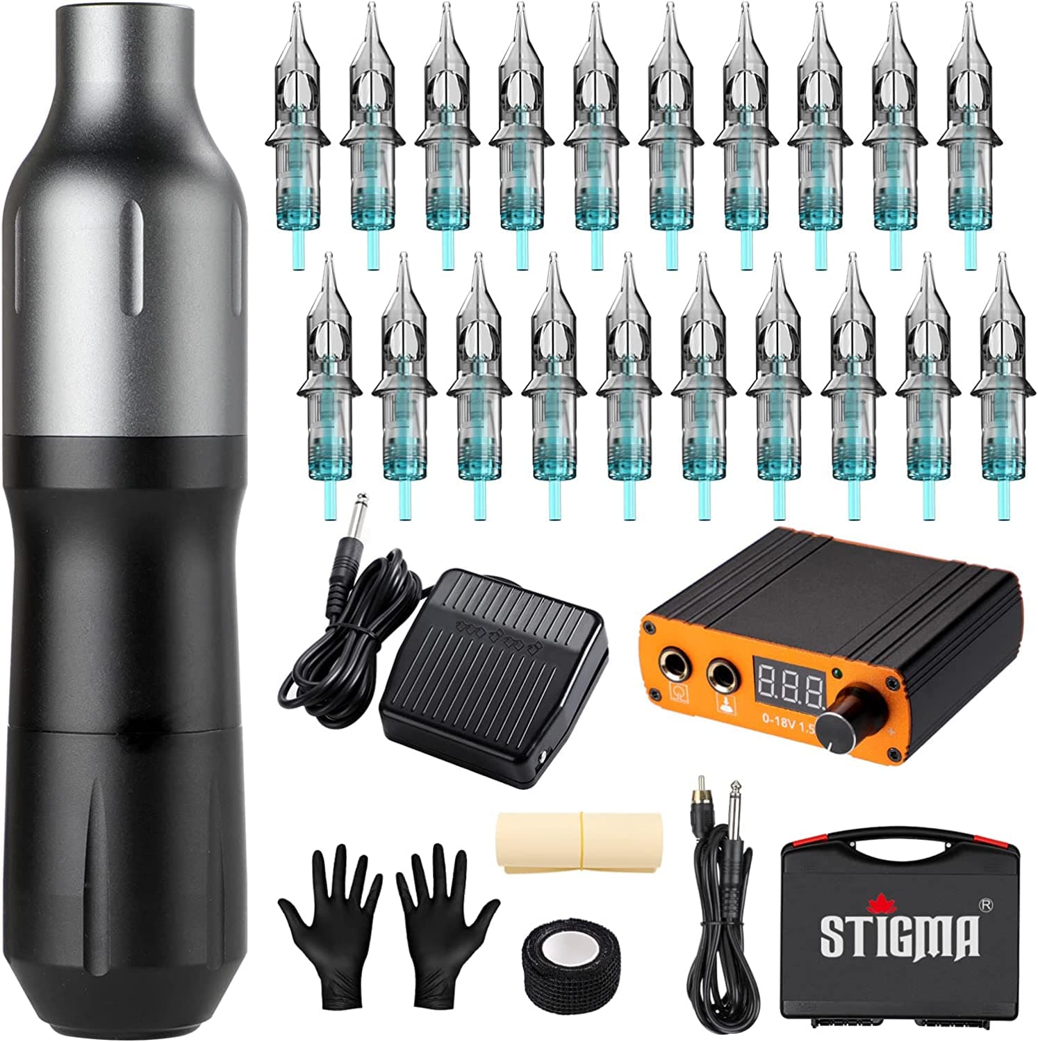 Kit Tatuaje Pluma Rotativa Fuente de Alimentación Digital Stigma