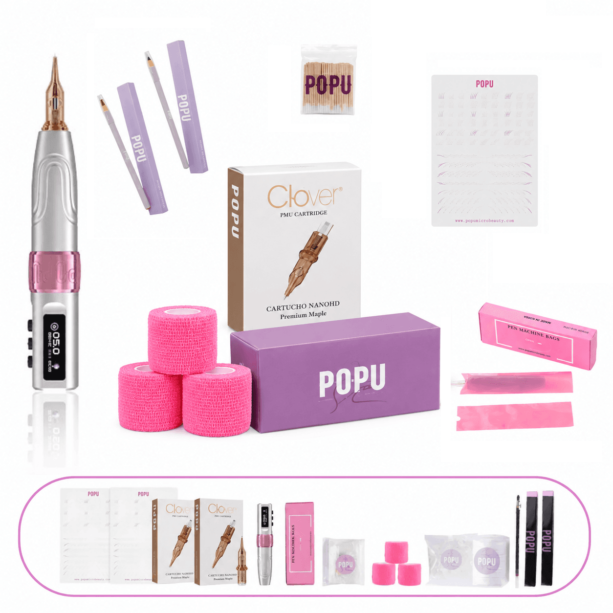 Kit Micropigmentação POPU Dermógrafo Mini Diva 3.5 Black + Materiais - Sem Mala