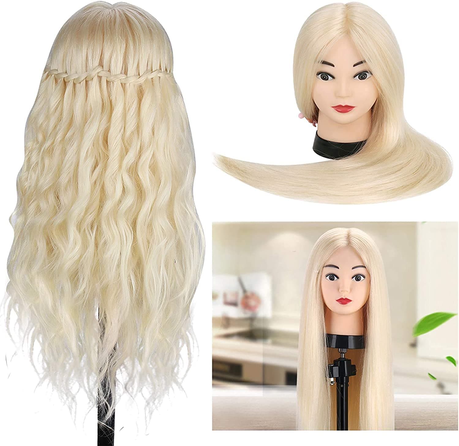 Mannequin Head 60cm with 70% Real Hair with Table Stand + Accessories - 4