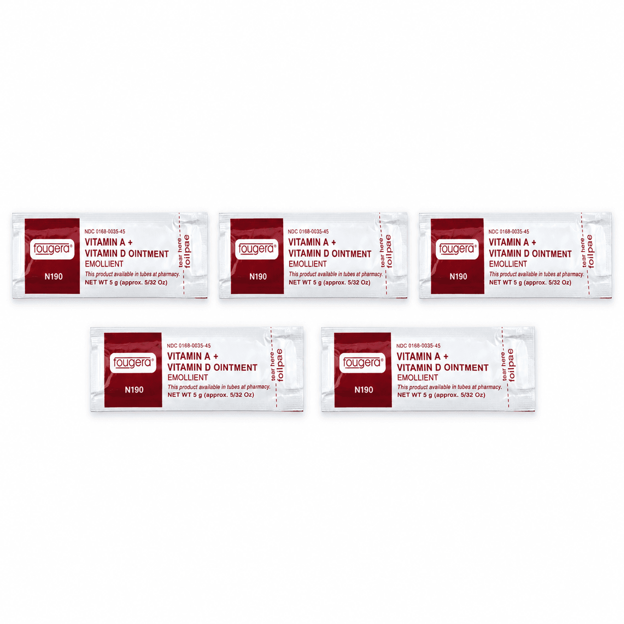 5 saquetas de Creme Regenerador Vitamina A+D, de 5 g cada, num total de 25 g