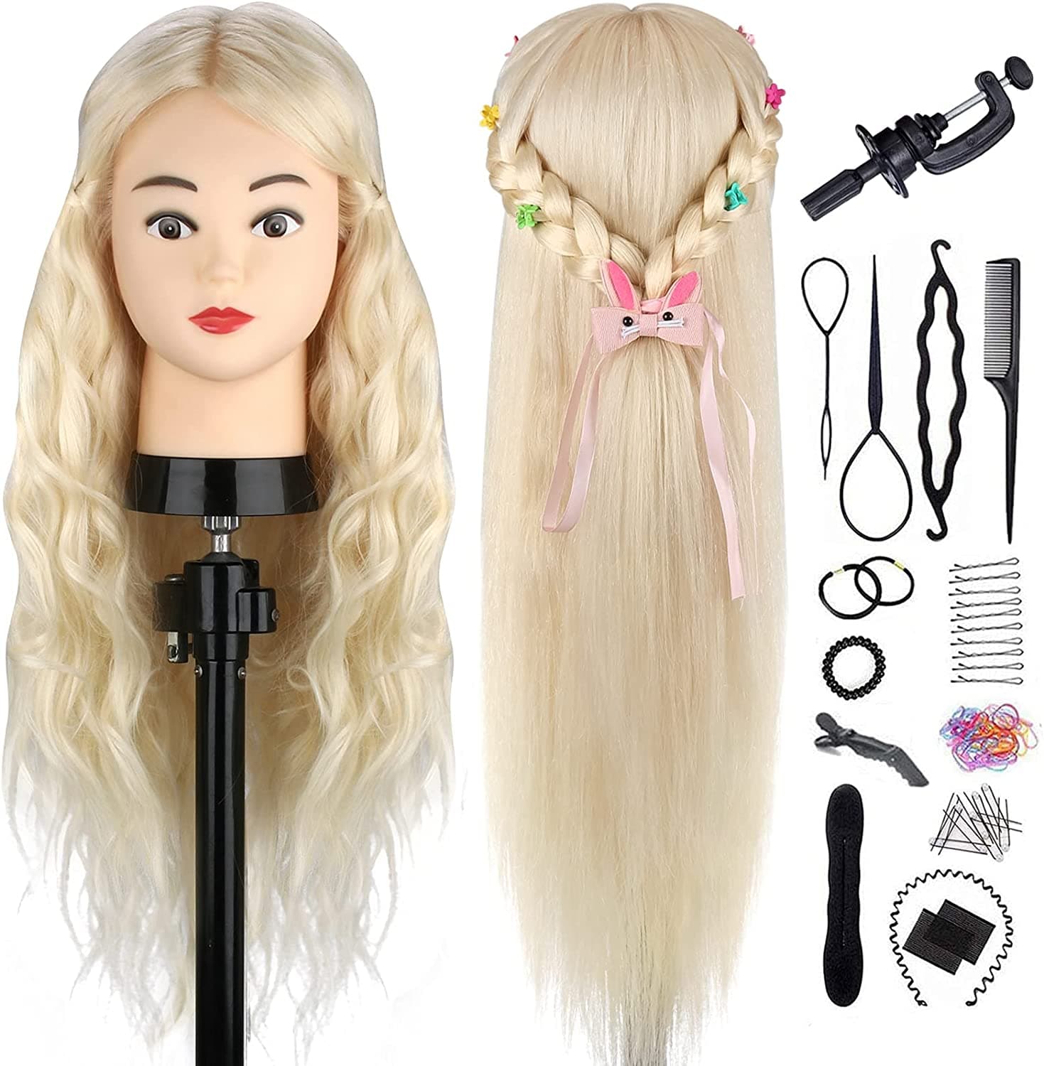 Mannequin Head 60cm with 70% Real Hair with Table Stand + Accessories - 1