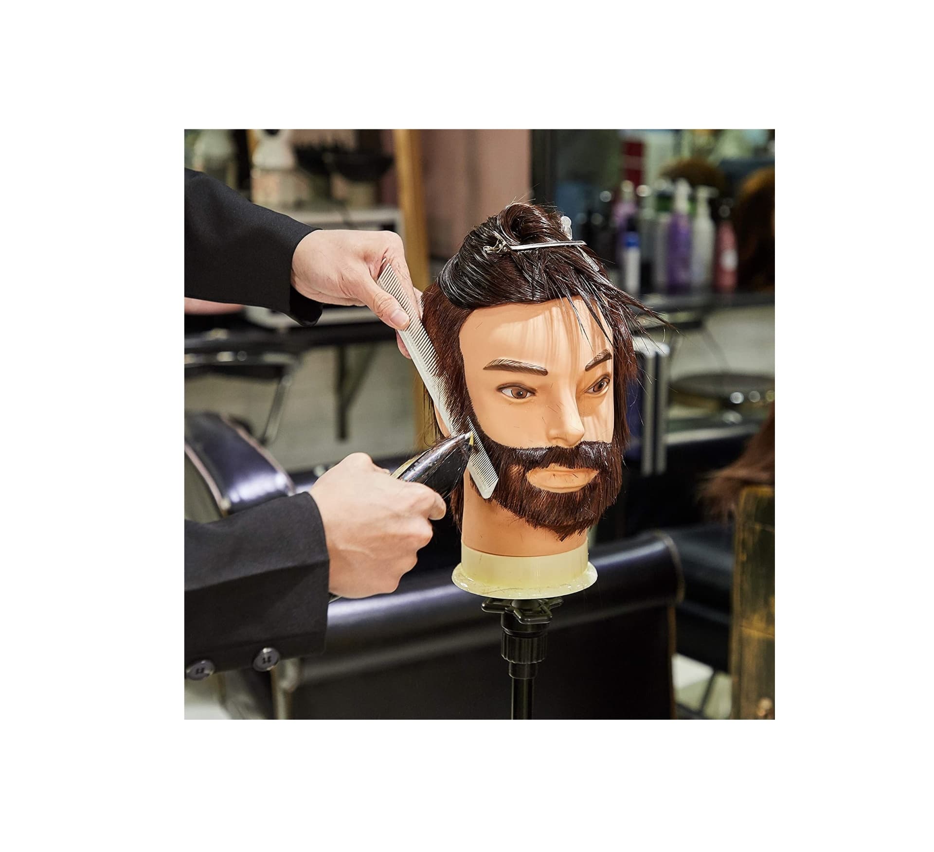 Cabeza de Entrenamiento Masculina Peluquero y Barbero 100% Cabello Humano - 3