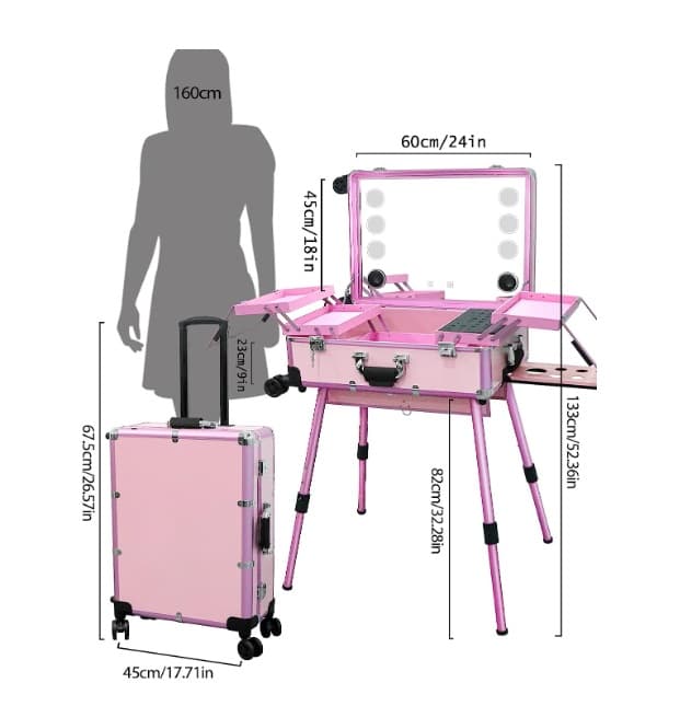🌸 Professioneller Trolley mit LED-Lichtern Bluetooth-Musik Rosa/Schwarz - 5