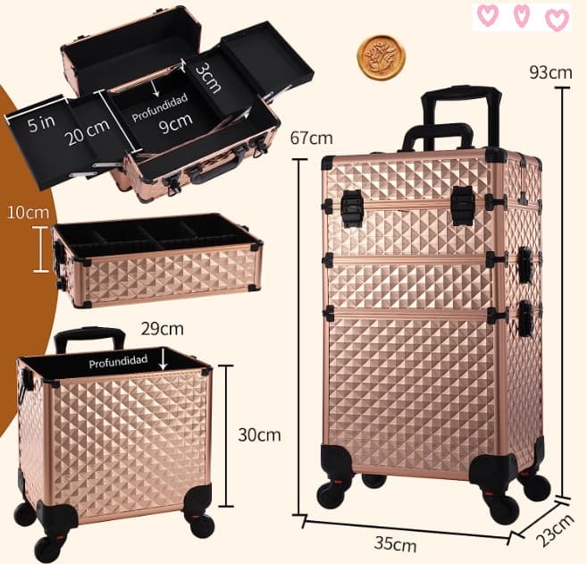 Professionelle Kosmetiktrolley 3 in 1 Gold - 3