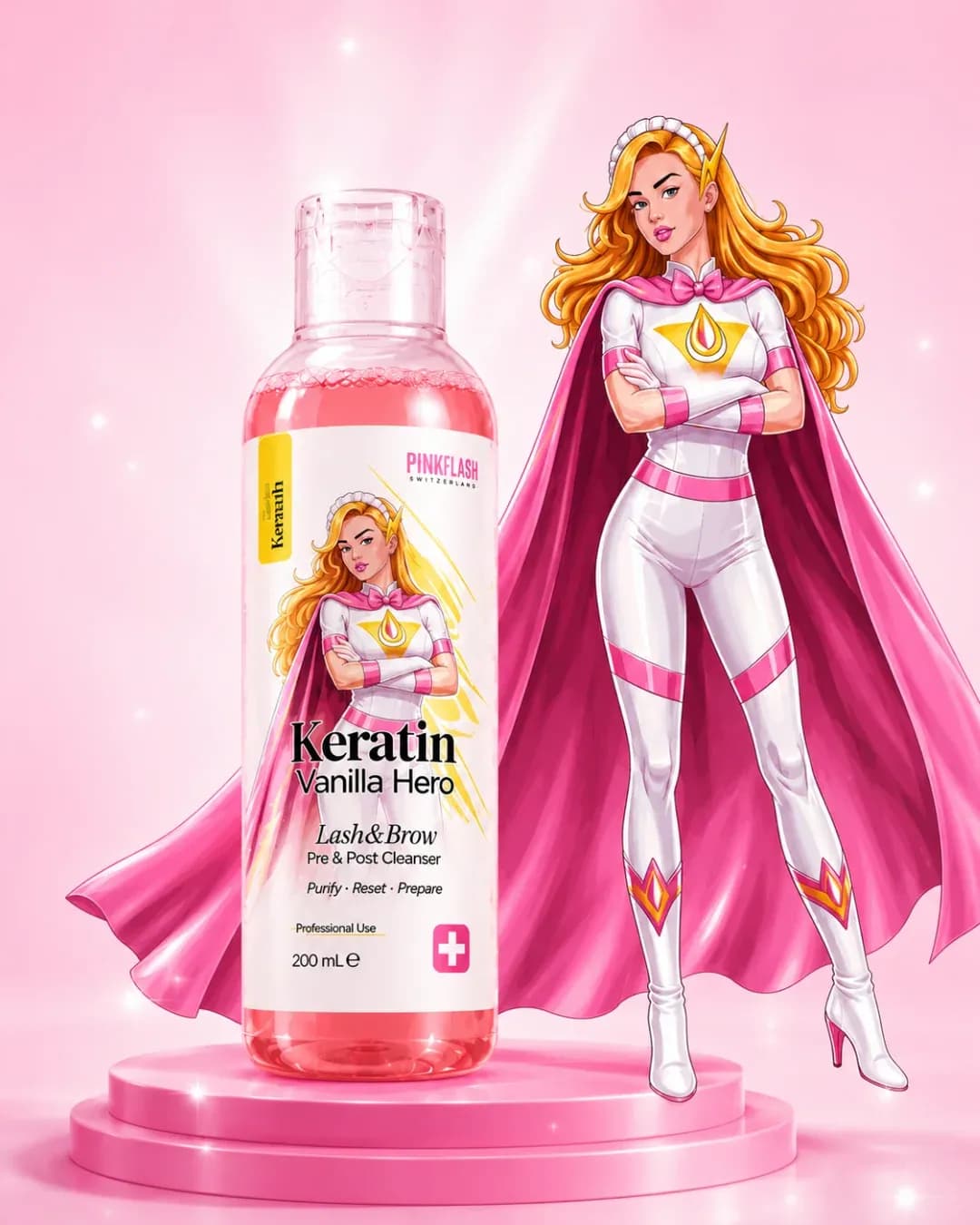 Pink Flash Keratin Vanilla Hero 200 ml - Cleanser Pré e Pós Lash Lifting e Brow Lamination - 3
