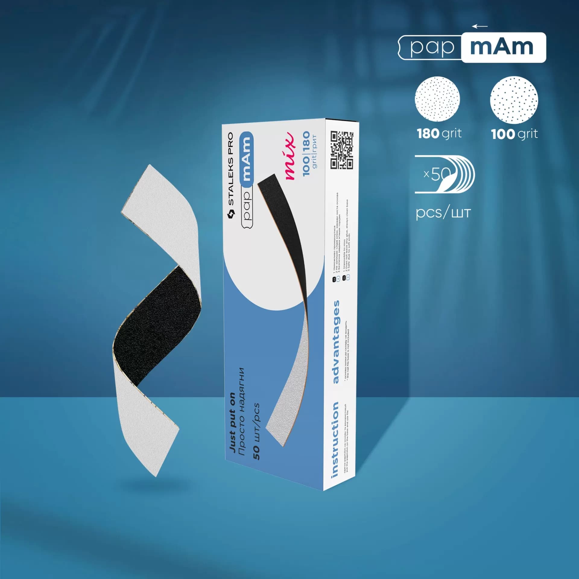 Lixa Descartável de Dupla Face PapmAm Staleks Mix - 25 und Grão 100/180