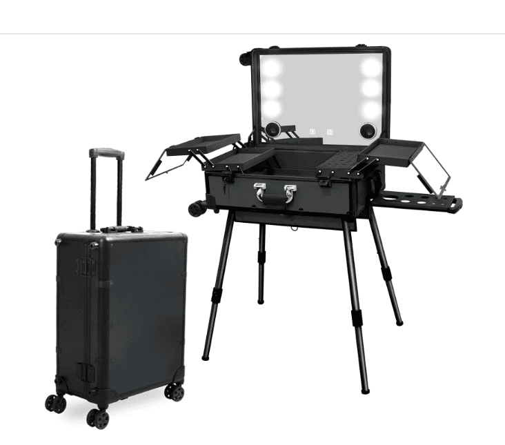 🌸 Mala Trolley Camarim Profissional com Luzes LED Música Bluetooth Rosa/Preta - 2