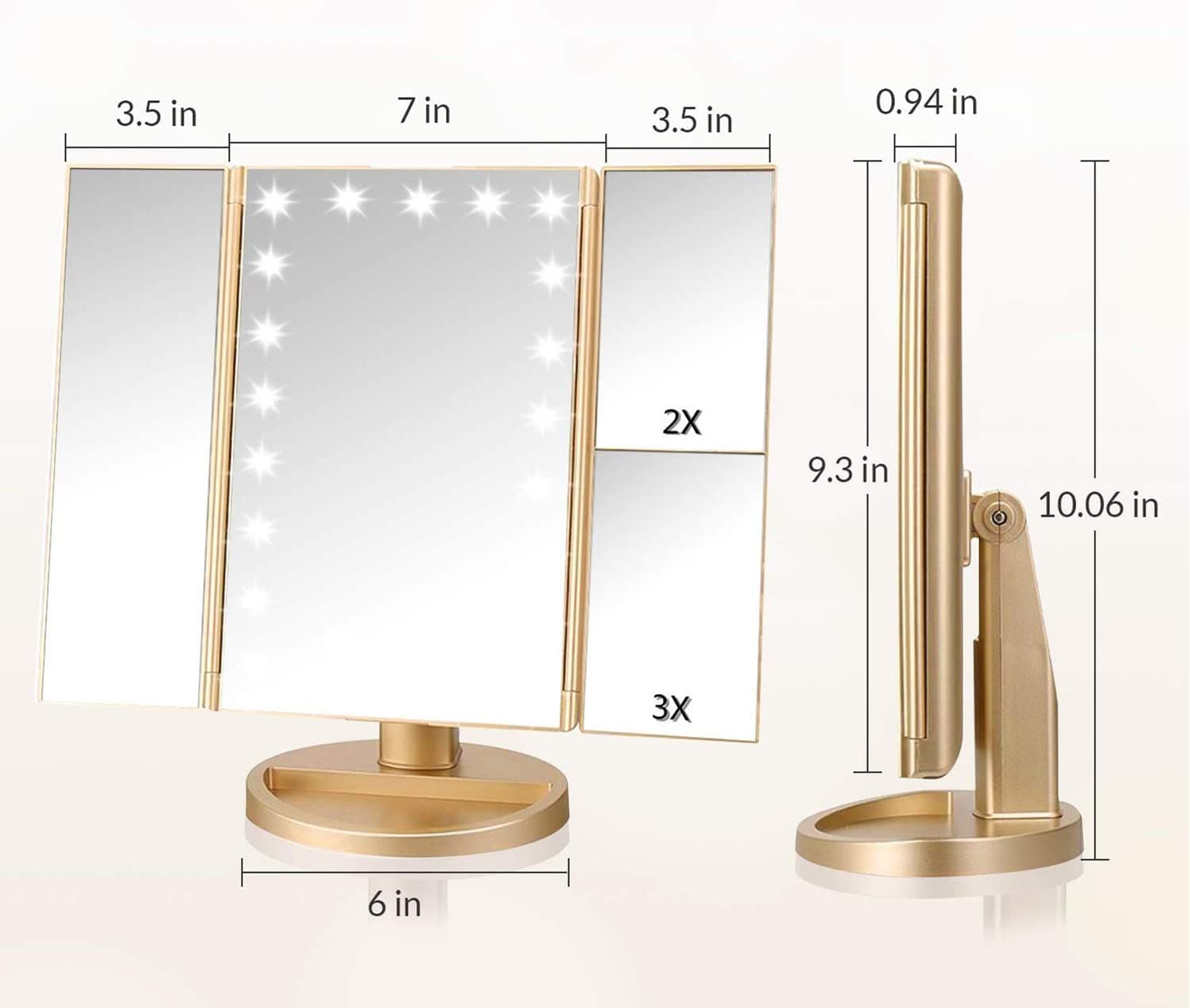 ? Mirror with LED Lights Triptych with Magnification - 2