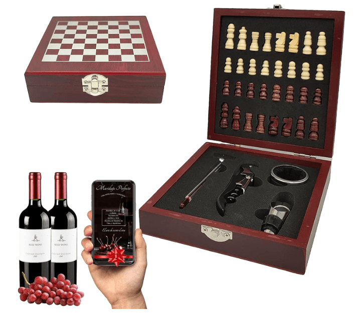 🎁Kit Vinho e Xadrez com Guia de Combinação Perfeita