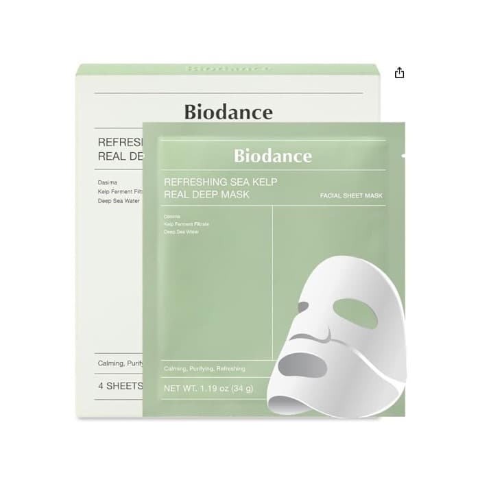 Biodance Refreshing Sea Kelp Real Deep Mask — Caixa de 4 Máscaras, embalagem do produto