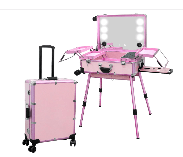 🌸 Mala Trolley Camarim Profissional com Luzes LED Música Bluetooth Rosa/Preta - 1