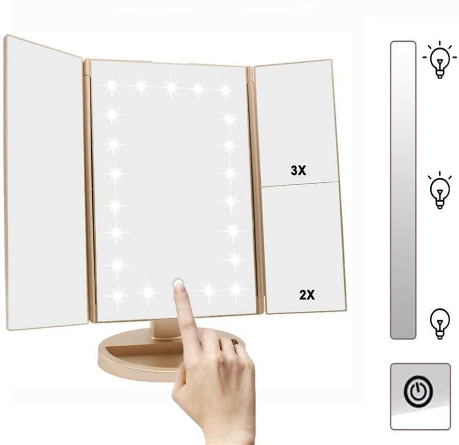 ? Spiegel mit LED-Lichtern Trifold mit Vergrößerung - 1
