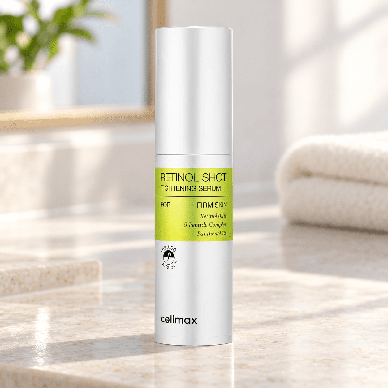 Celimax The Vita A Retinol Shot Tightening Serum — Sérum 30 ml — composição ilustrativa do produto em ambiente de cuidados de pele