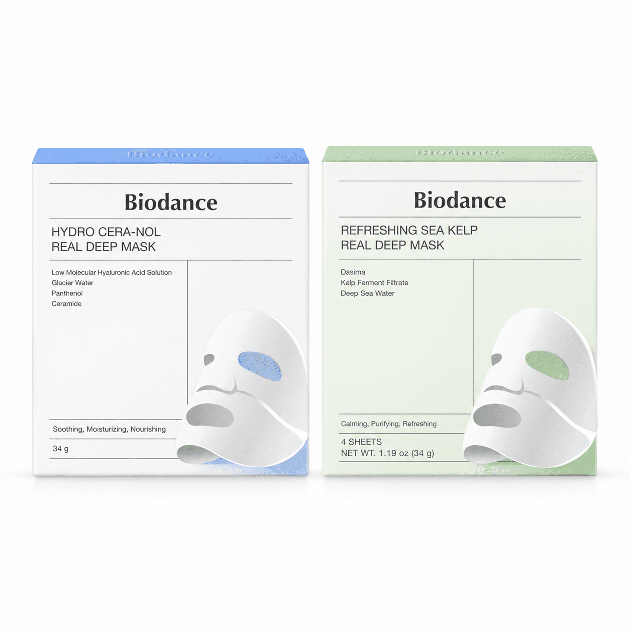 Kit Máscaras Coreanas Biodance — Hidratação e Frescura, 8 Máscaras — composição ilustrativa do conteúdo exato do kit