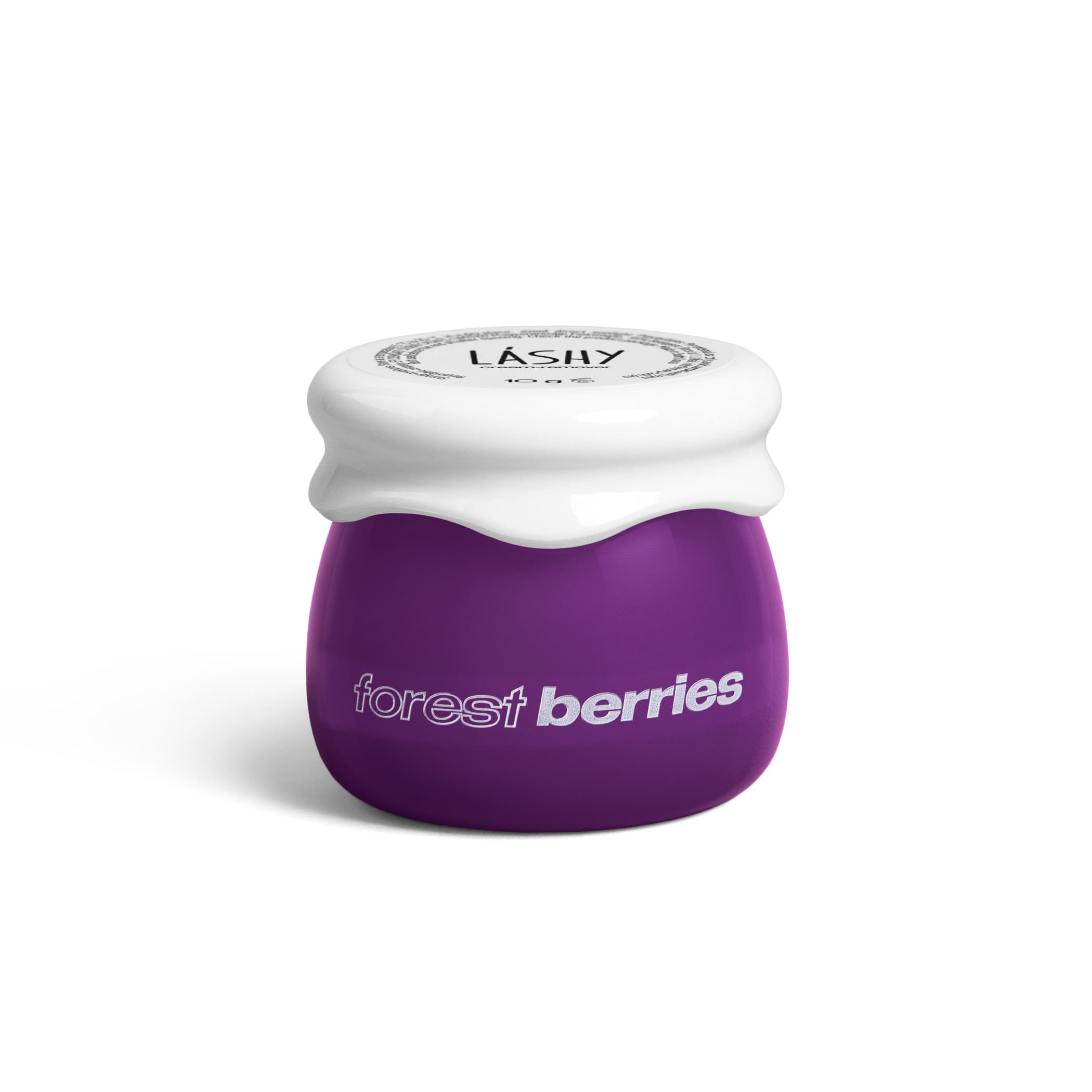Removedor em creme LASHY Lovely Forest Berries de 10 g, em boião roxo.