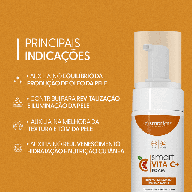 Espuma de Limpeza Vitamina C Smart Vita C+ Smart GR 150 ml, indicações de utilização