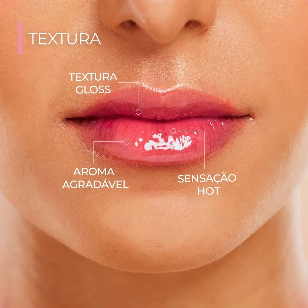 Gloss Volumizador Tutti Frutti Lips Care Smart GR 6 ml, textura e aplicação nos lábios
