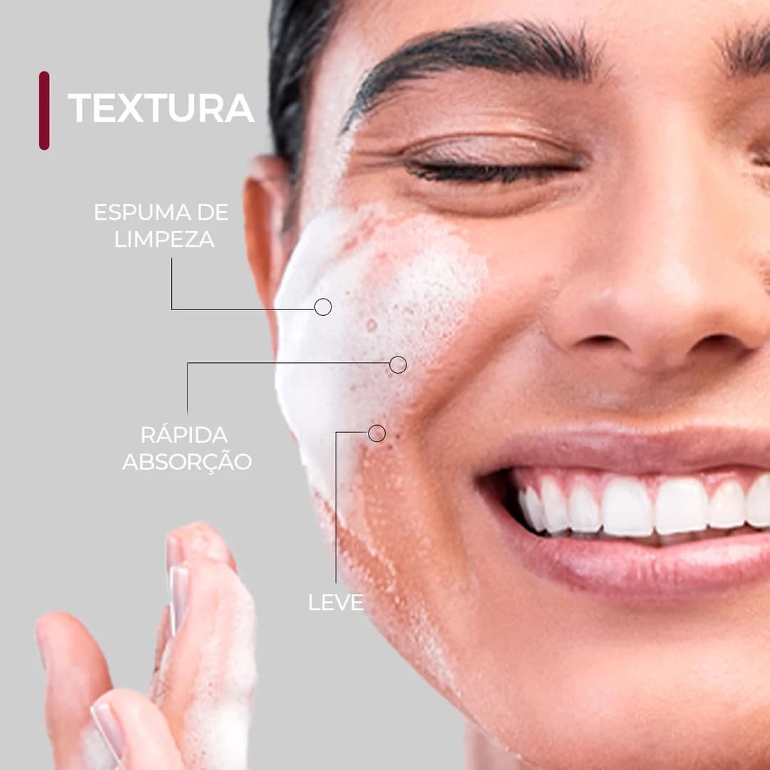 Espuma de Limpeza Hyaluclar Smart GR 150 ml, textura e aplicação na pele