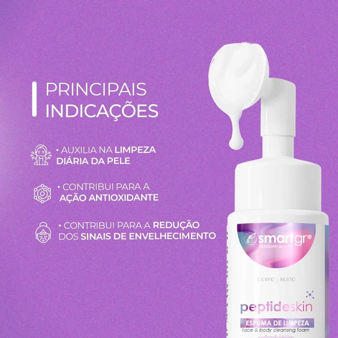 Espuma de Limpeza Peptide Skin Smart GR 150 ml, indicações de utilização